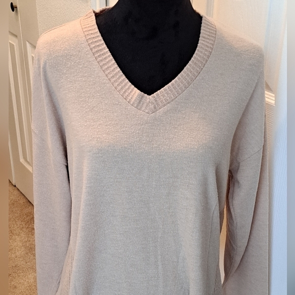 Olivia Sky Tan Sweater With Waffled Sides - Picture 1 of 8